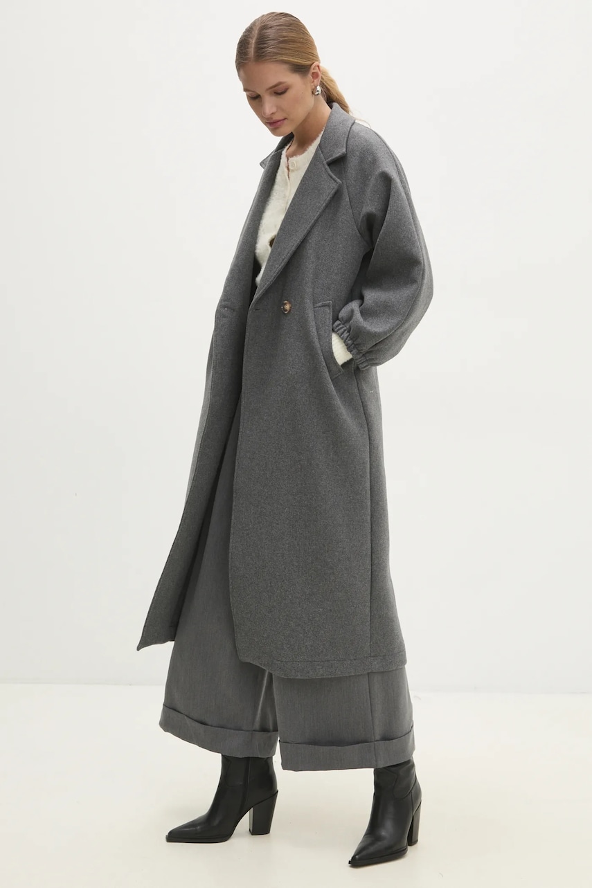 Answear Lab palton de lana culoarea gri, de tranzitie, oversize Answear Lab palton de lana culoarea gri, de tranzitie, oversize
