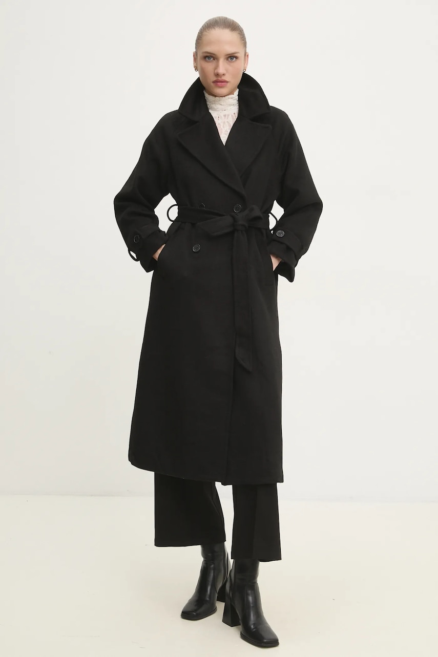 Answear Lab palton de lana culoarea negru, de tranzitie, oversize Answear Lab palton de lana culoarea negru, de tranzitie, oversize