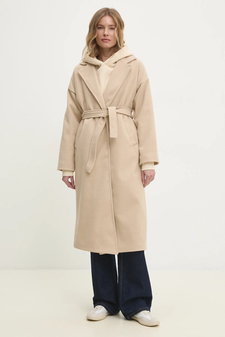 Answear Lab palton femei, culoarea bej, de tranzitie, oversize