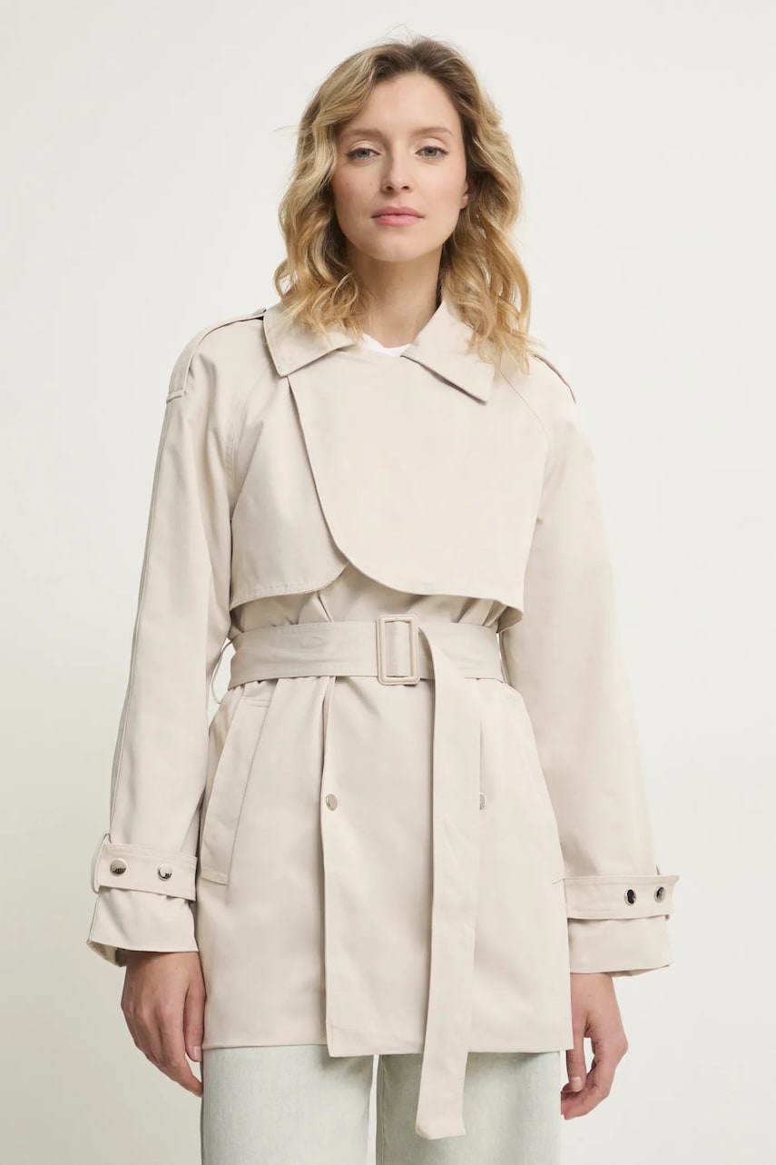 Answear Lab trenci femei, culoarea bej, de tranzitie, cu doua randuri de nasturi Answear Lab trenci femei, culoarea bej, de tranzitie, cu doua randuri de nasturi