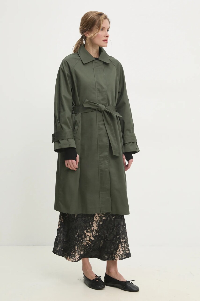 Answear Lab palton femei, culoarea verde, de tranzitie, oversize