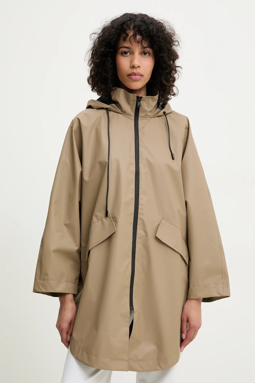 Answear Lab palton femei, culoarea bej, de tranzitie, oversize