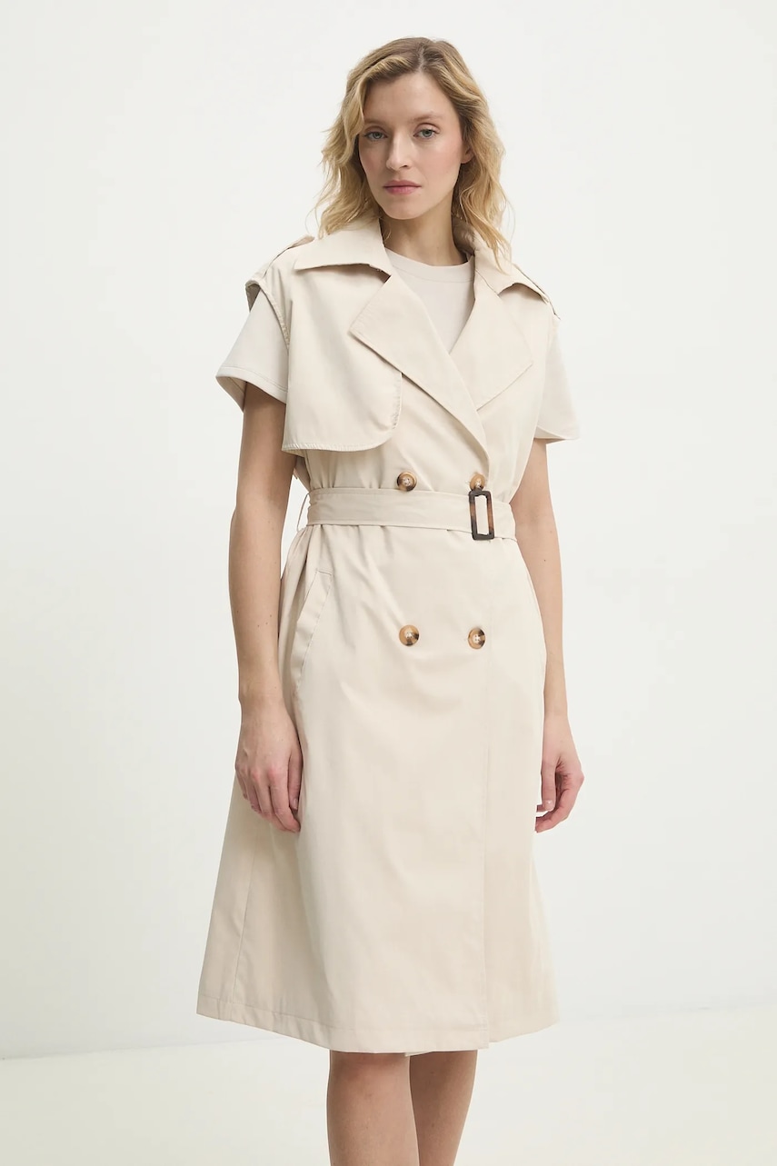 Answear Lab vesta femei, culoarea bej, de tranzitie, oversize Answear Lab vesta femei, culoarea bej, de tranzitie, oversize