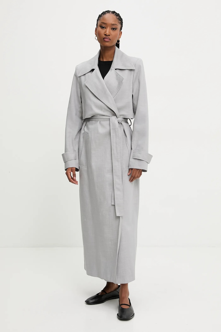 Answear Lab trenci din denim femei, culoarea gri, de tranzitie, desfacut