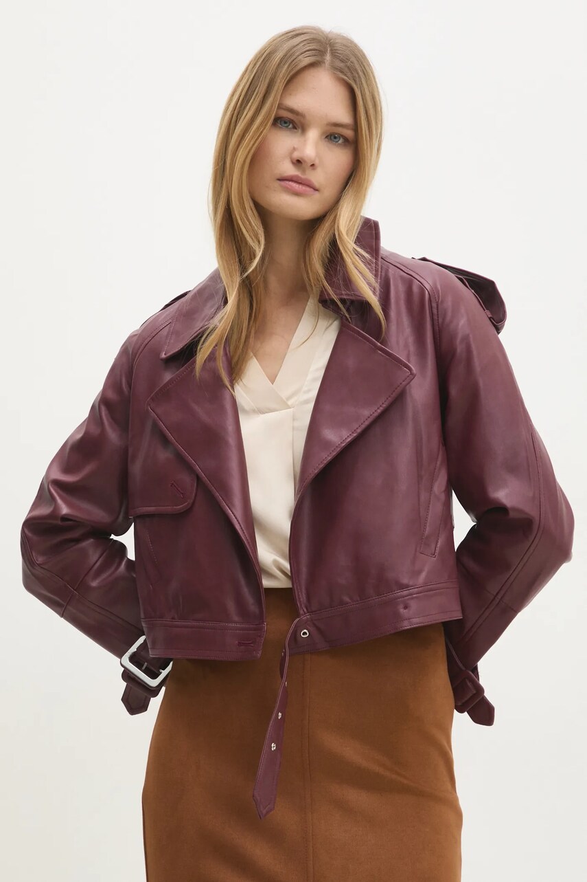Answear Lab geaca femei, culoarea bordo, de tranzitie