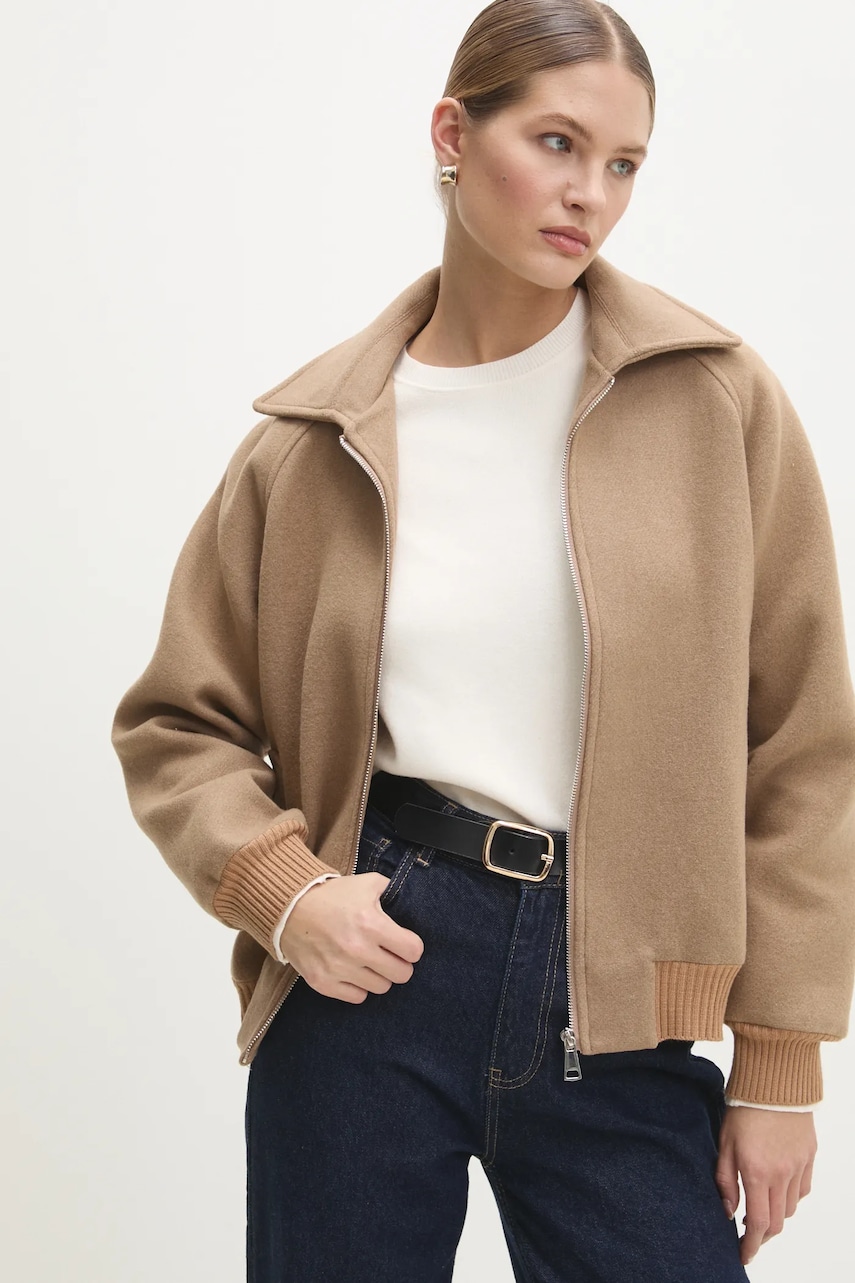 Answear Lab geaca de lana culoarea maro, de tranzitie
