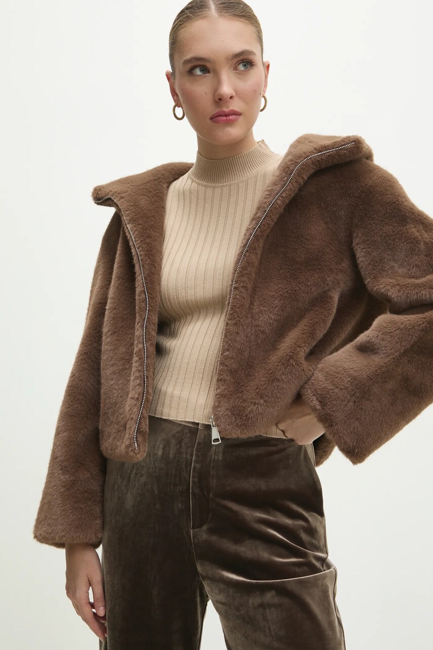 Answear Lab geaca femei, culoarea maro, de tranzitie, oversize
