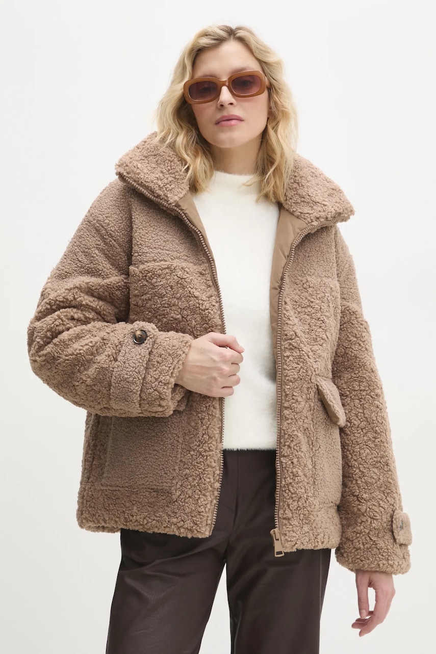 Answear Lab geaca femei, culoarea bej, de tranzitie, oversize