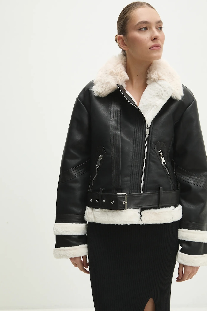 Answear Lab geaca ramones femei, culoarea negru, de tranzitie, oversize Answear Lab geaca ramones femei, culoarea negru, de tranzitie, oversize