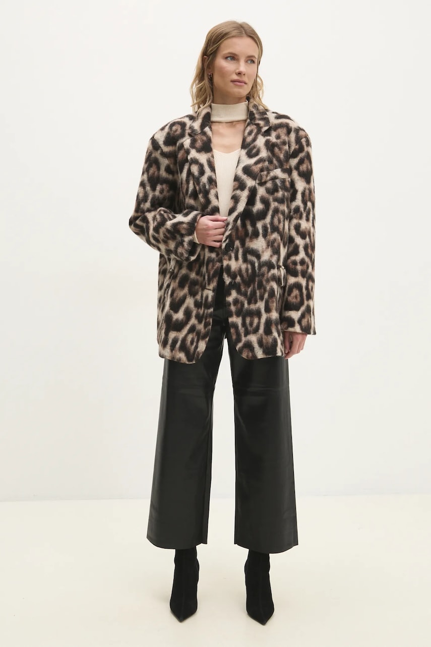 Answear Lab palton de lana culoarea bej, de tranzitie, oversize Answear Lab palton de lana culoarea bej, de tranzitie, oversize