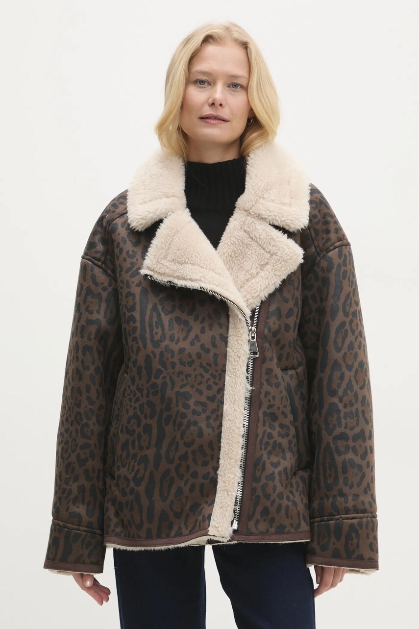 Answear Lab geaca femei, culoarea maro, de tranzitie, oversize