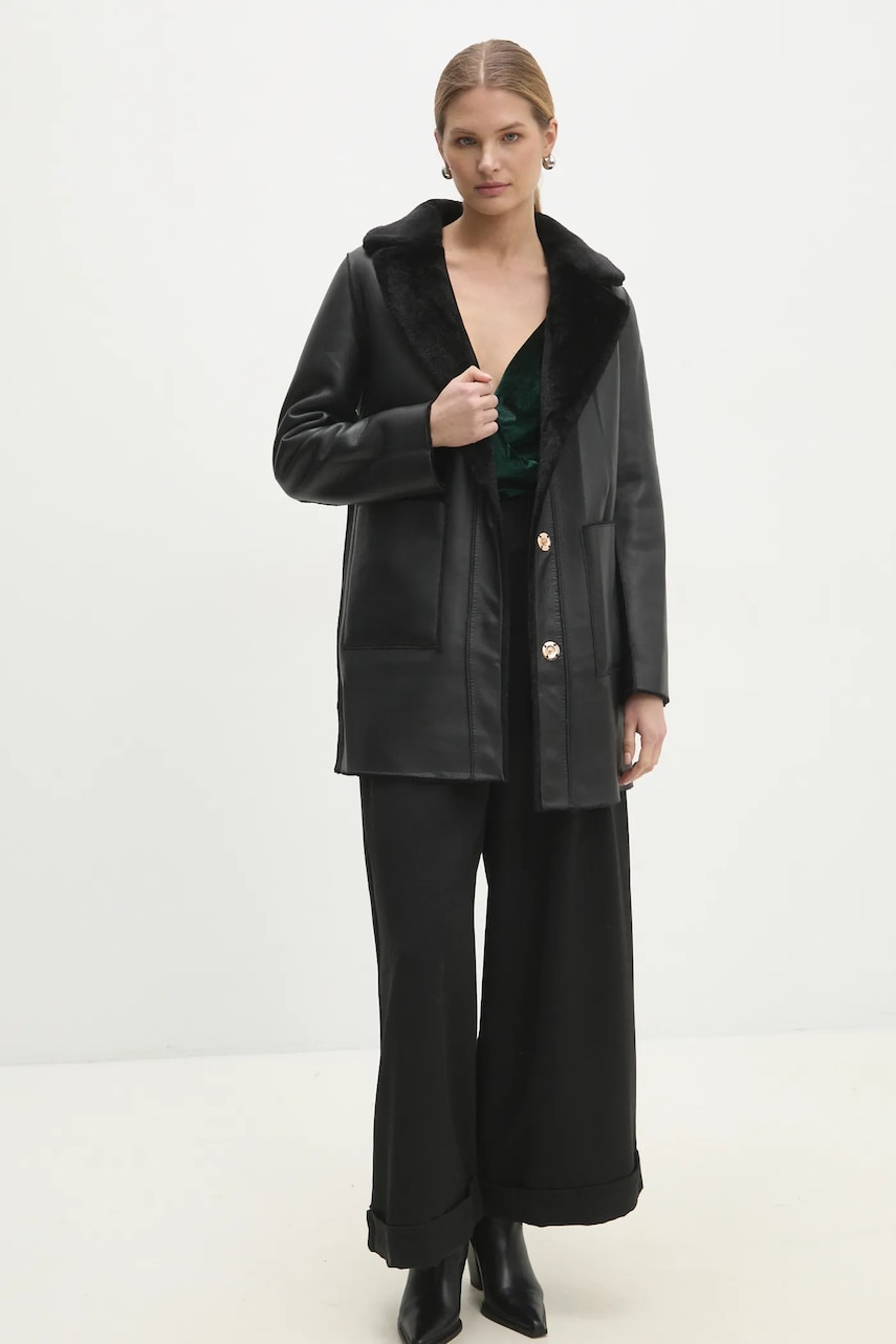 Answear Lab palton femei, culoarea negru, de tranzitie