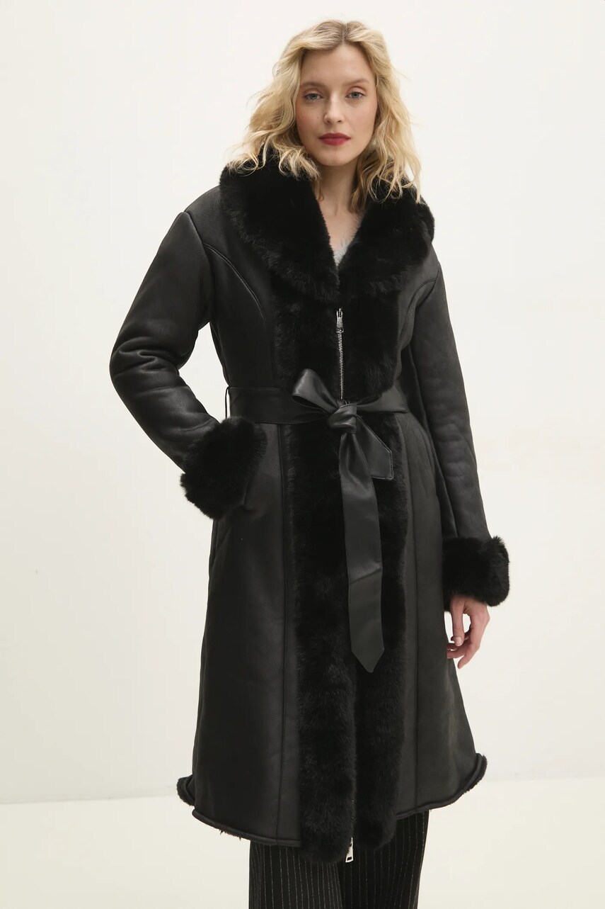 Answear Lab palton femei, culoarea negru, de tranzitie