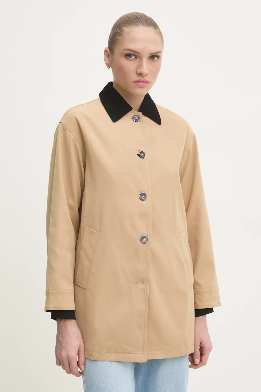 Answear Lab geaca cu aspect de camasa culoarea bej, de tranzitie, oversize