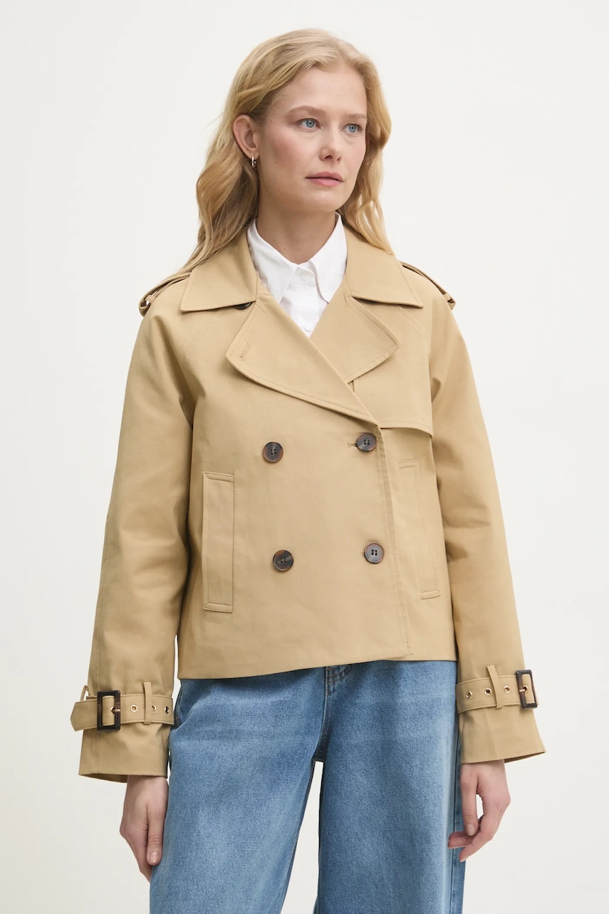 Answear Lab trenci scurt culoarea maro, de tranzitie, cu doua randuri de nasturi Answear Lab trenci scurt culoarea maro, de tranzitie, cu doua randuri de nasturi