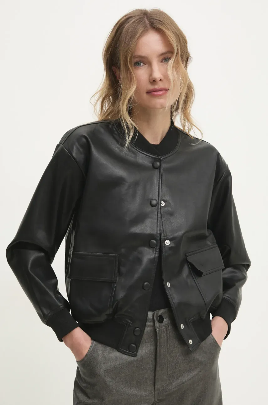 Answear Lab geaca bomber femei, culoarea negru, de tranzitie, oversize