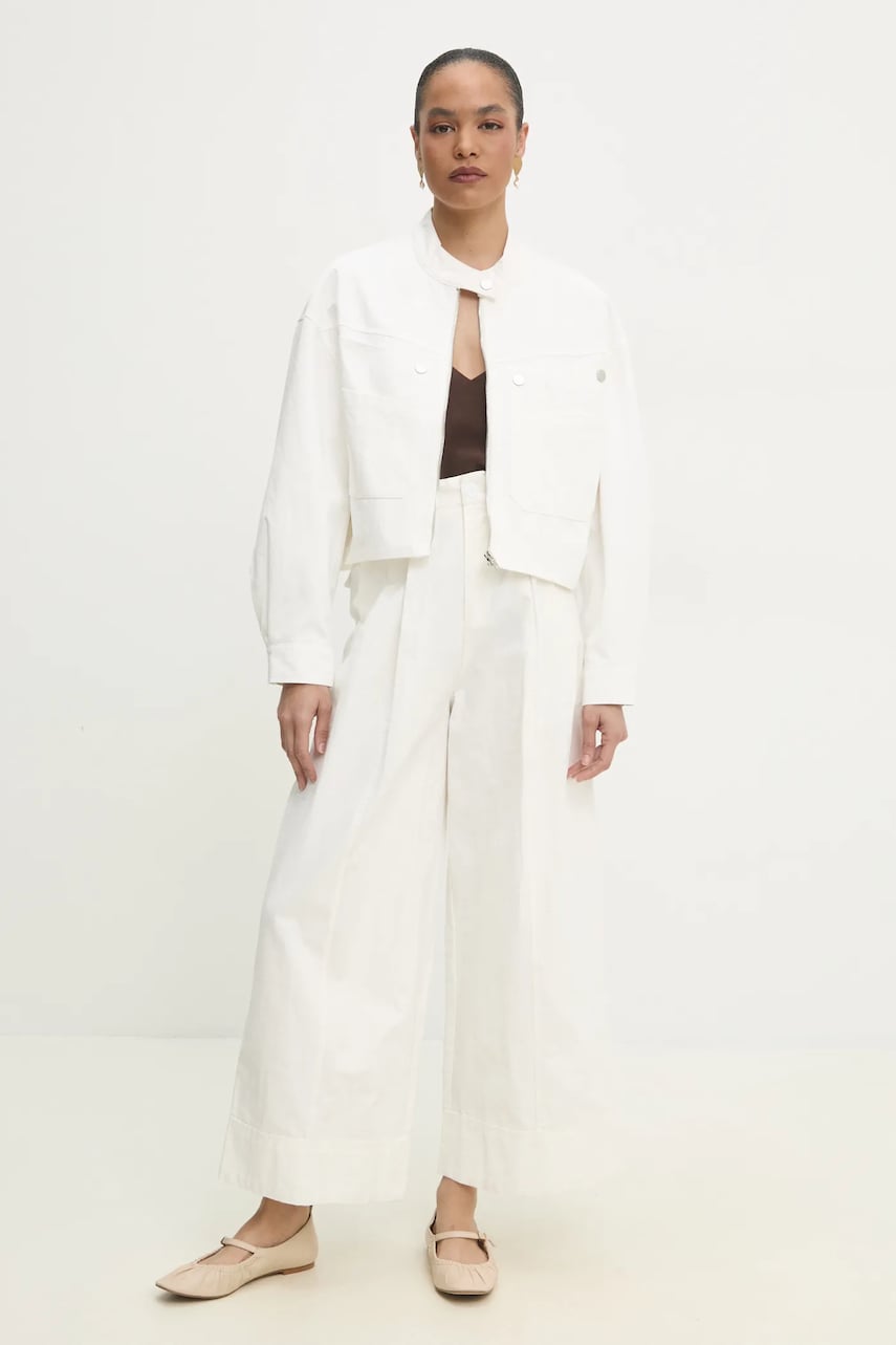 Answear Lab jacheta de bumbac culoarea alb, de tranzitie, oversize Answear Lab jacheta de bumbac culoarea alb, de tranzitie, oversize