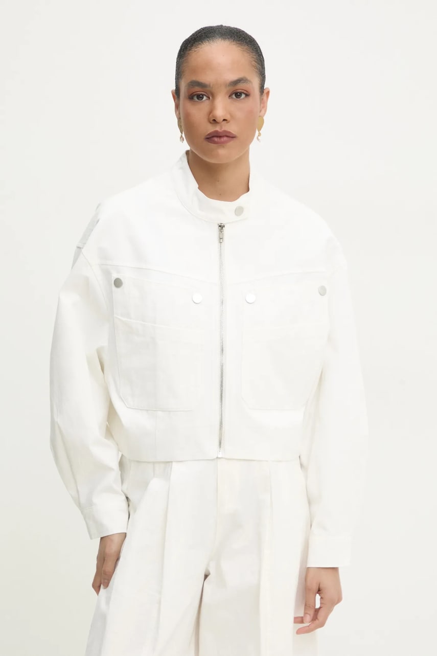 Хлопковая куртка Answear.LAB цвет белый переходная oversize Хлопковая куртка Answear.LAB цвет белый переходная oversize