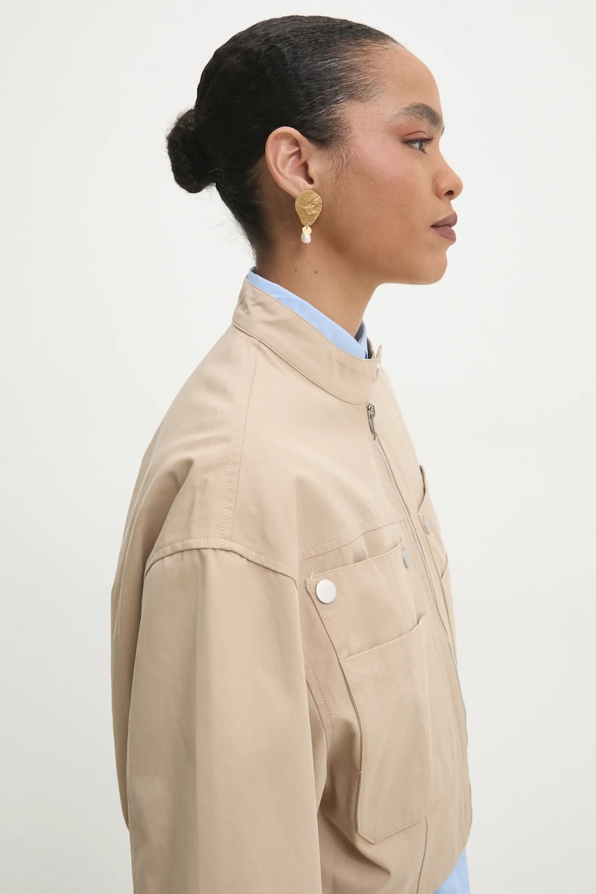 Answear Lab jacheta de bumbac culoarea bej, de tranzitie, oversize Answear Lab jacheta de bumbac culoarea bej, de tranzitie, oversize