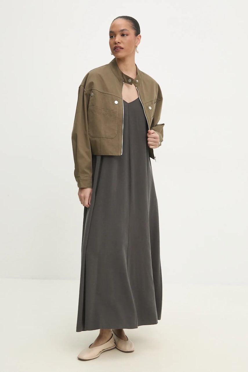 Answear Lab jacheta de bumbac culoarea verde, de tranzitie, oversize Answear Lab jacheta de bumbac culoarea verde, de tranzitie, oversize