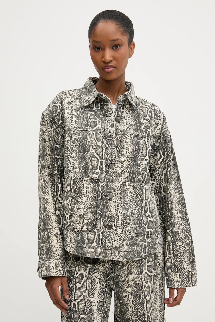 Answear Lab geaca jeans femei, culoarea bej, de tranzitie, oversize