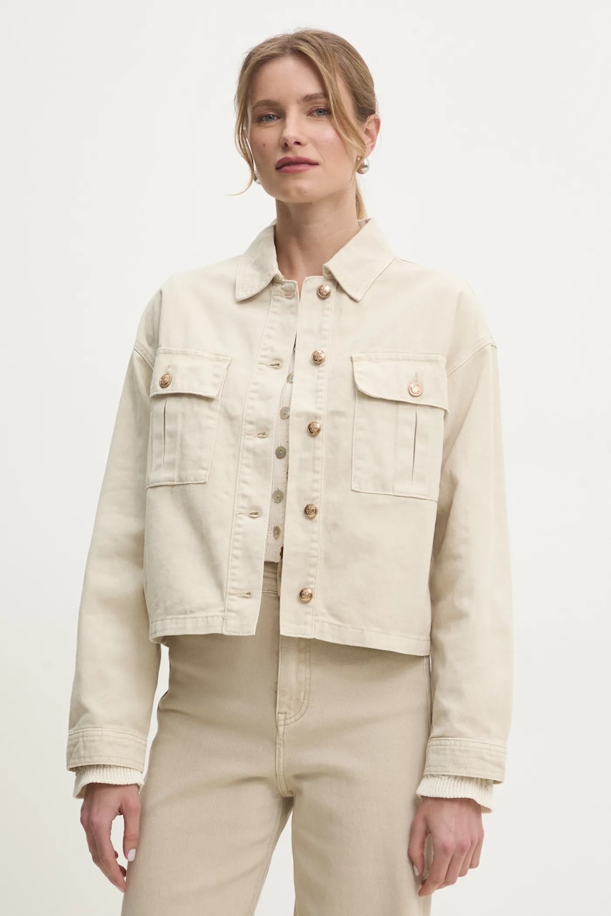 Answear Lab geaca jeans culoarea bej, de tranzitie, oversize