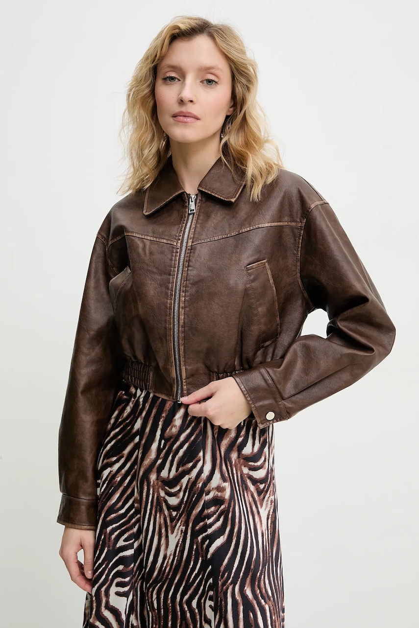 Answear Lab geaca culoarea maro, de tranzitie, oversize