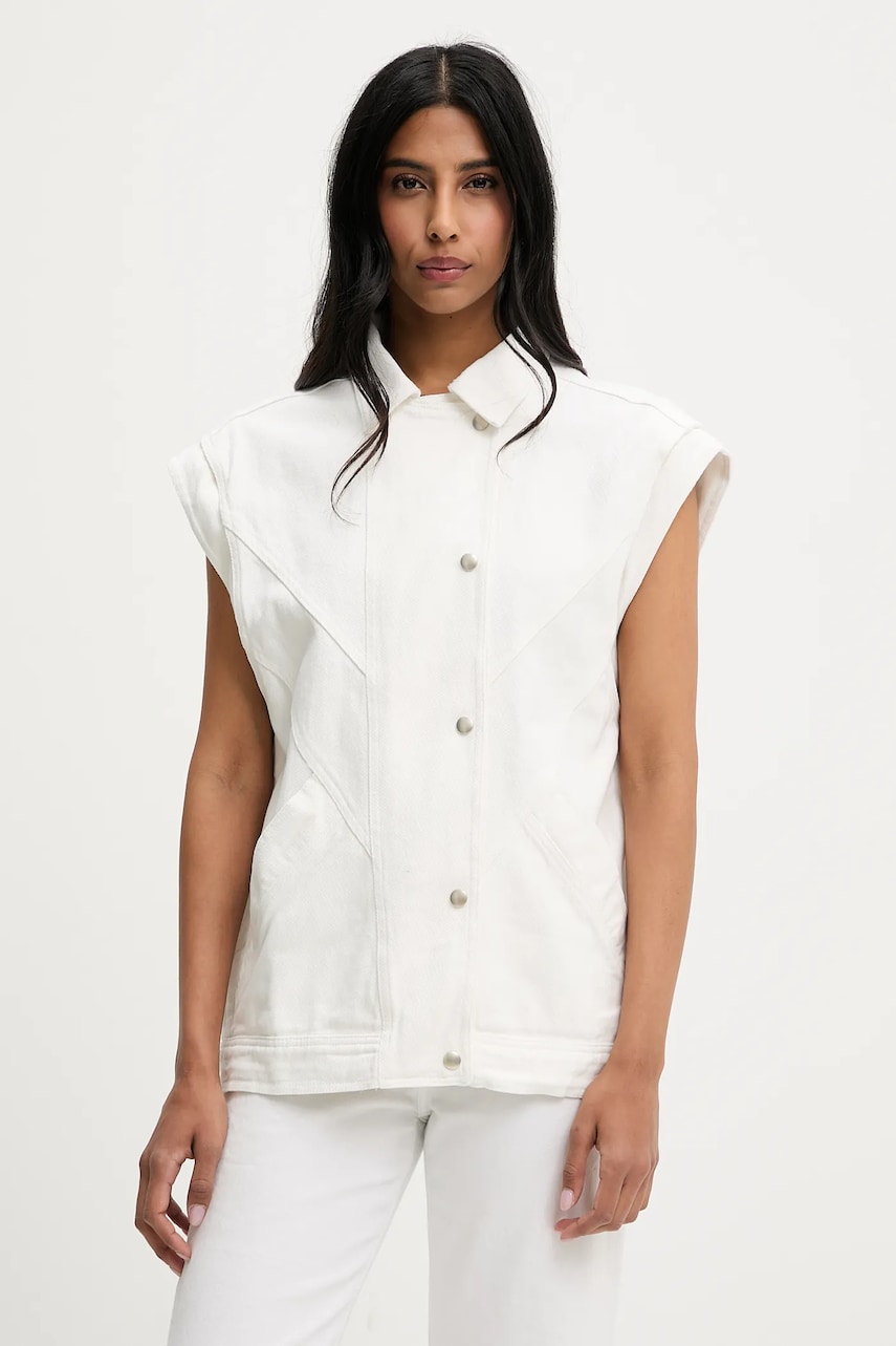Answear Lab vesta de blugi femei, culoarea alb, de tranzitie
