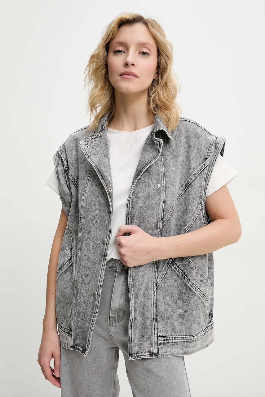 Answear Lab vesta de blugi femei, culoarea gri, de tranzitie Answear Lab vesta de blugi femei, culoarea gri, de tranzitie