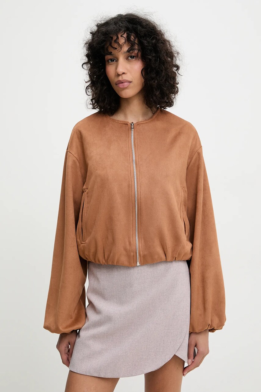 Answear Lab geaca culoarea maro, de tranzitie, oversize