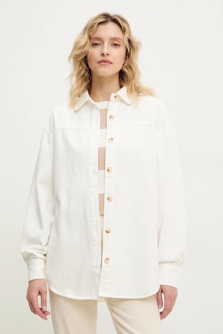 Answear Lab geaca cu aspect de camasa culoarea alb, de tranzitie
