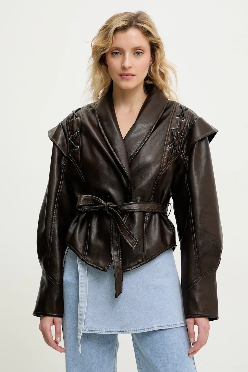 Answear Lab geaca ramones culoarea maro, de tranzitie, oversize