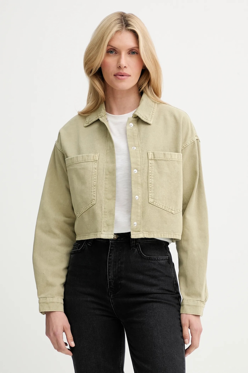 Answear Lab geaca jeans culoarea verde, de tranzitie, oversize