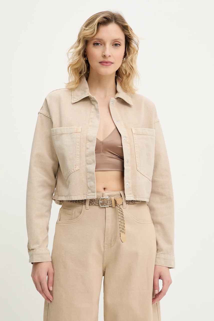 Answear Lab geaca jeans culoarea bej, de tranzitie, oversize
