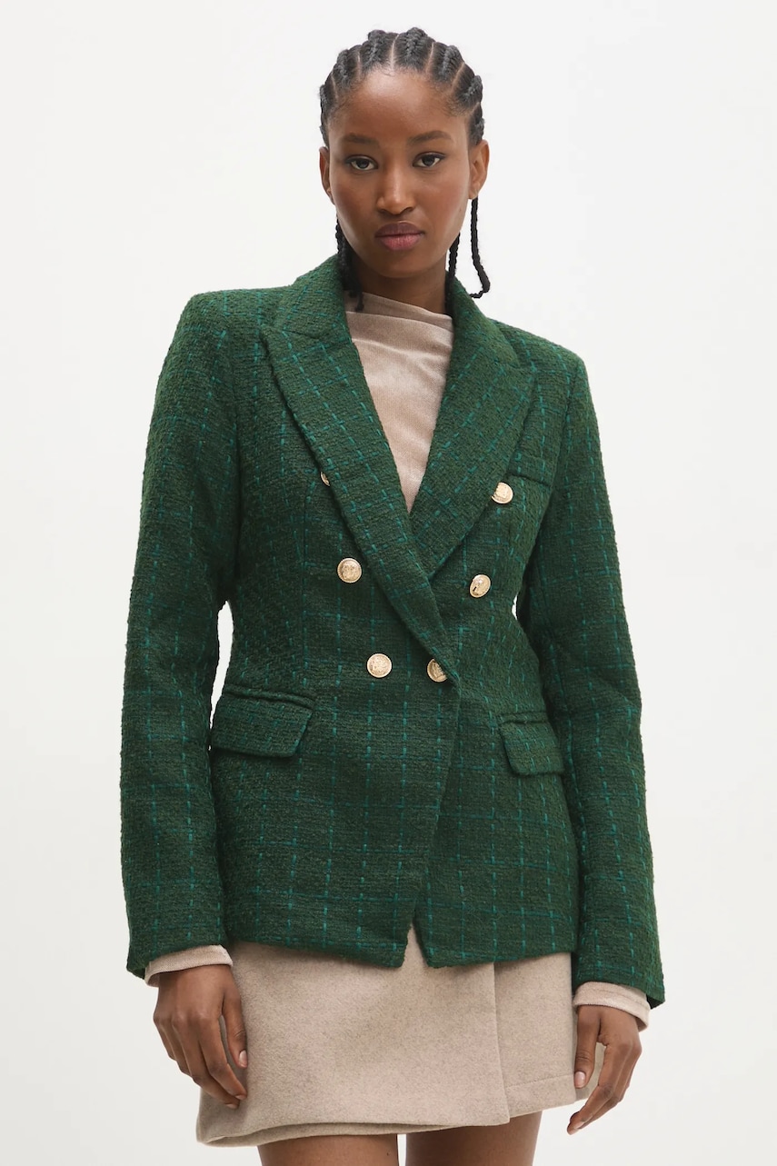 Answear Lab sacou culoarea verde, cu doua randuri de nasturi, modelator