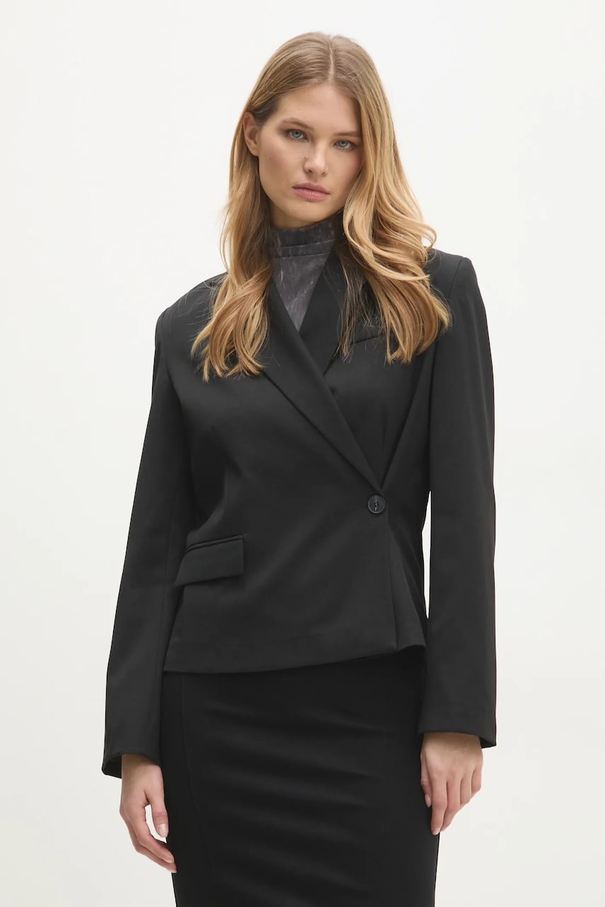 Answear Lab sacou culoarea negru, cu doua randuri de nasturi, neted Answear Lab sacou culoarea negru, cu doua randuri de nasturi, neted