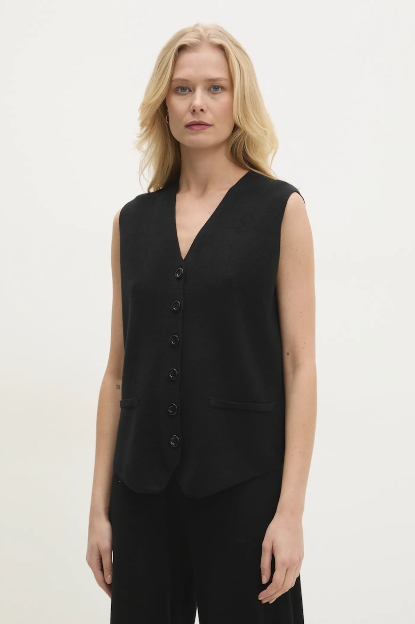 Answear Lab vesta culoarea negru, un singur rand de nasturi Answear Lab vesta culoarea negru, un singur rand de nasturi