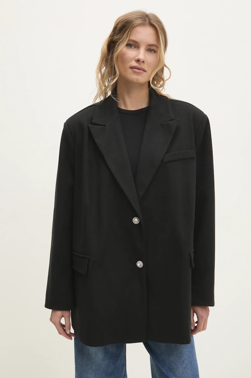 Answear Lab sacou culoarea negru, un singur rand de nasturi, neted Answear Lab sacou culoarea negru, un singur rand de nasturi, neted