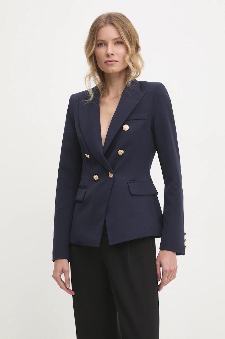 Answear Lab sacou culoarea albastru marin, cu doua randuri de nasturi, neted Answear Lab sacou culoarea albastru marin, cu doua randuri de nasturi, neted