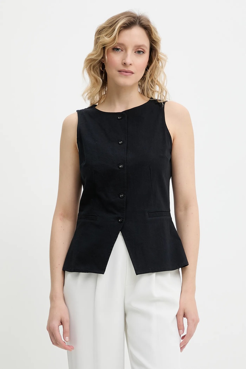 Answear Lab vesta din bumbac culoarea negru, un singur rand de nasturi