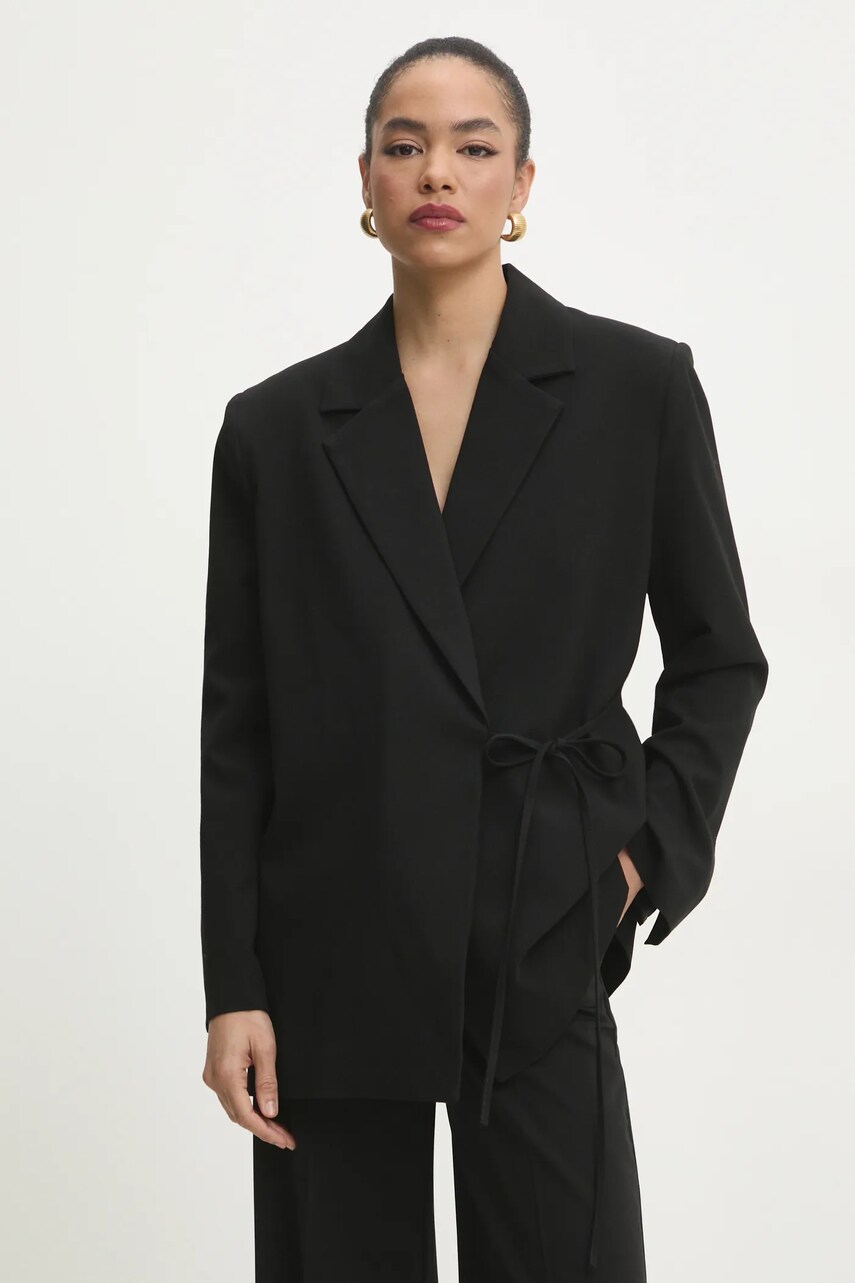 Answear Lab sacou culoarea negru, un singur rand de nasturi, neted