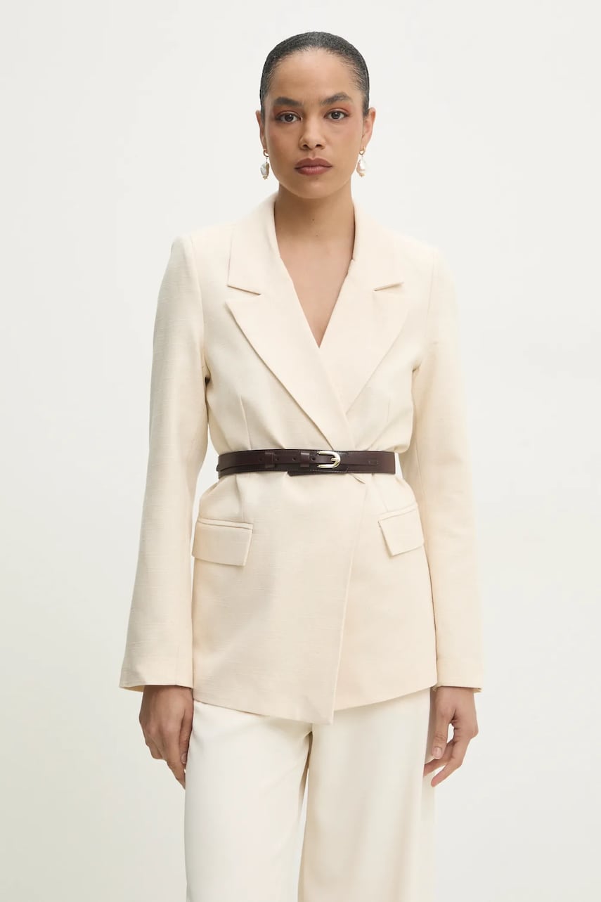 Answear Lab sacou din bumbac culoarea bej, desfacut, neted