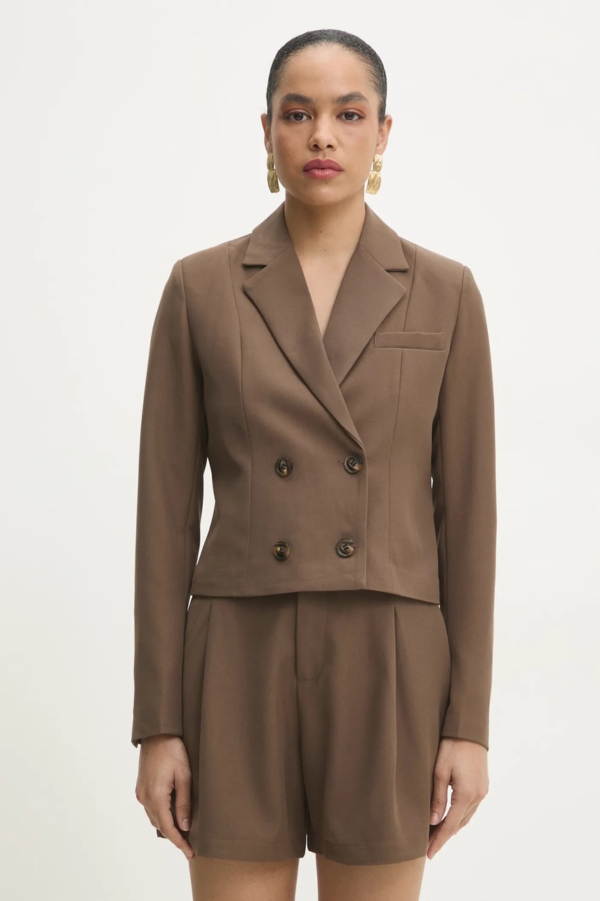 Answear Lab sacou culoarea maro, cu doua randuri de nasturi, neted