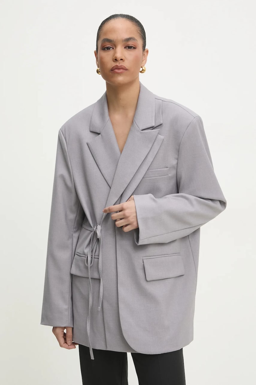 Пиджак Answear Lab цвет серый oversize однотонный Пиджак Answear Lab цвет серый oversize однотонный