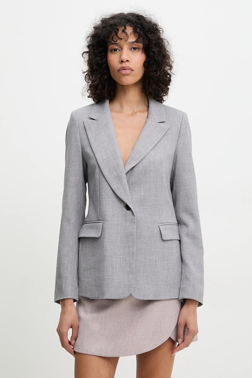 Answear Lab sacou culoarea gri, un singur rand de nasturi, neted
