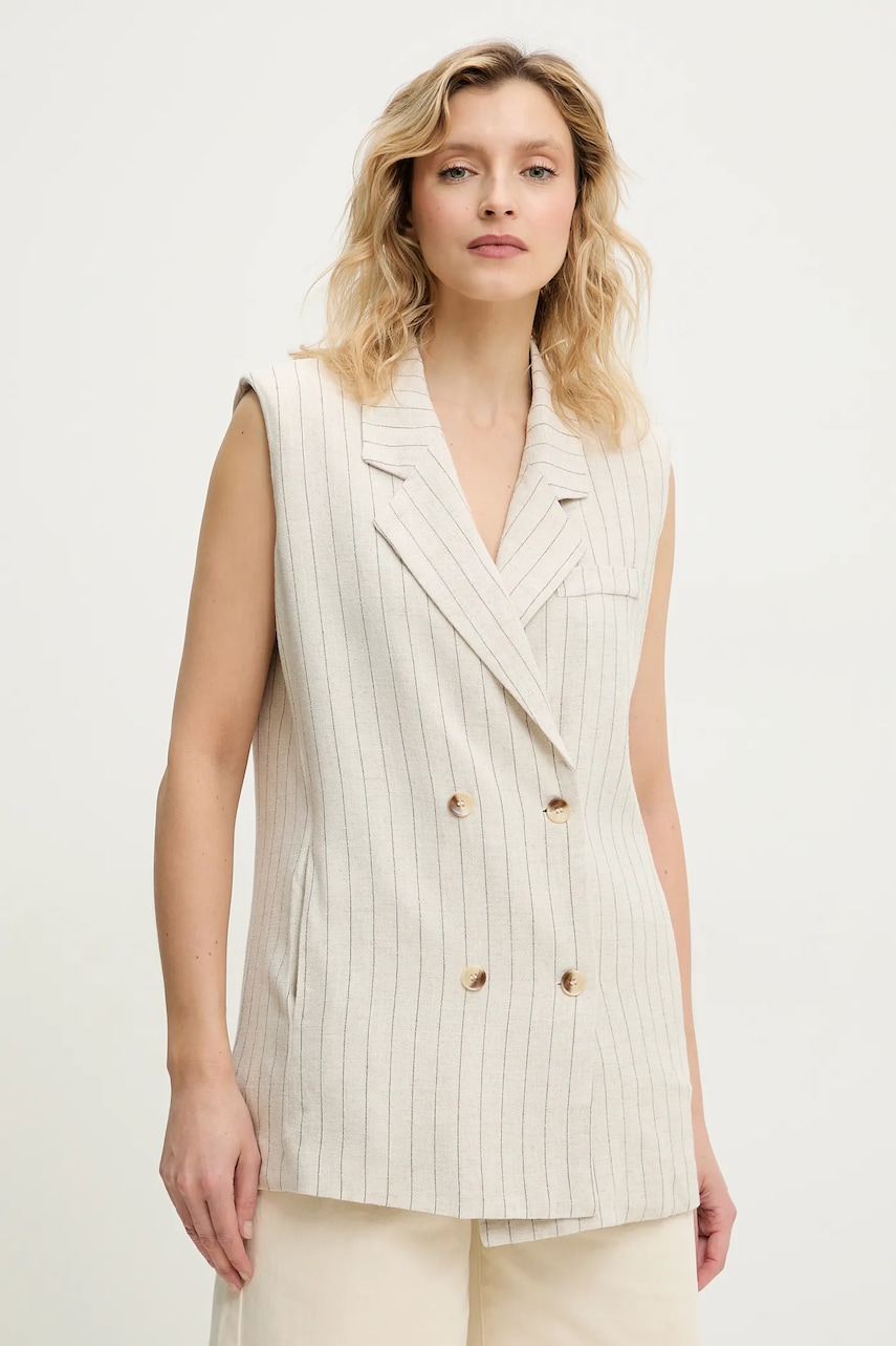 Answear Lab vestă de in culoarea bej, cu doua randuri de nasturi Answear Lab vestă de in culoarea bej, cu doua randuri de nasturi