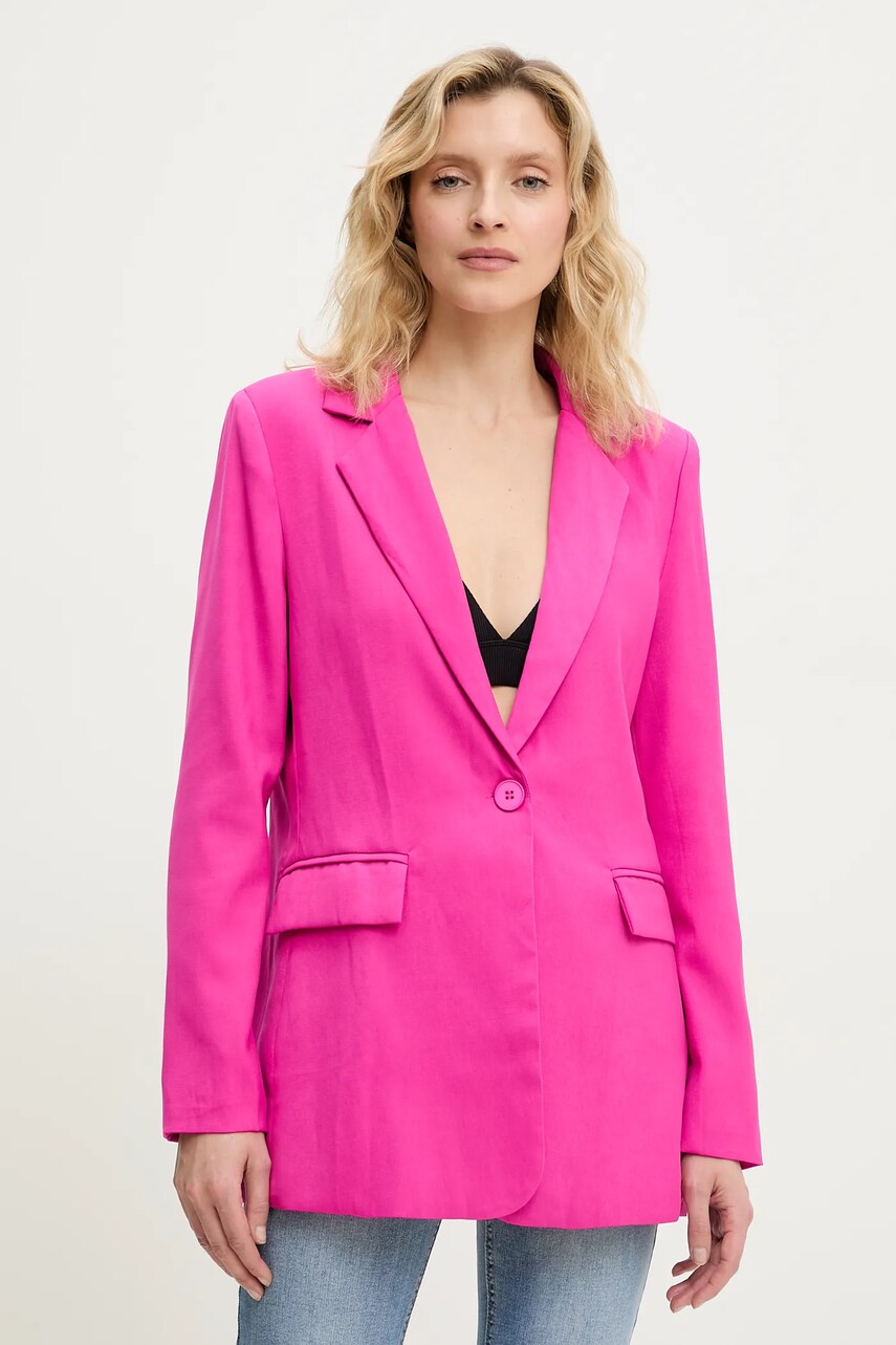 Answear Lab sacou culoarea roz, un singur rand de nasturi, neted