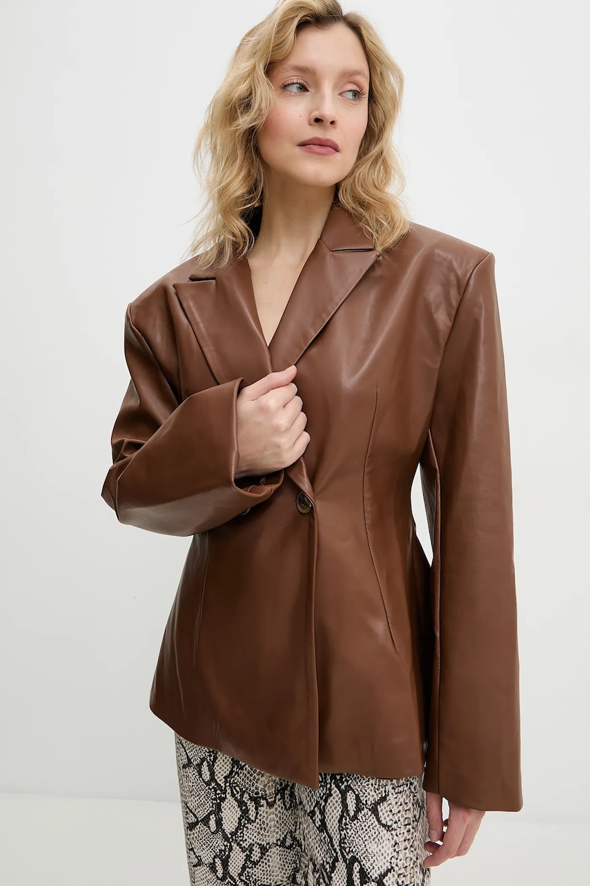 Answear Lab sacou culoarea maro, cu doua randuri de nasturi, neted