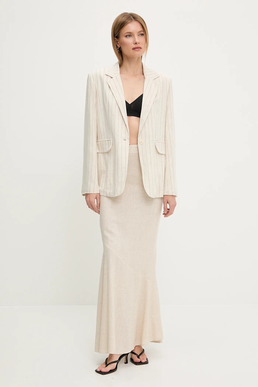 Льняной жакет Answear.LAB цвет бежевый однобортный узор