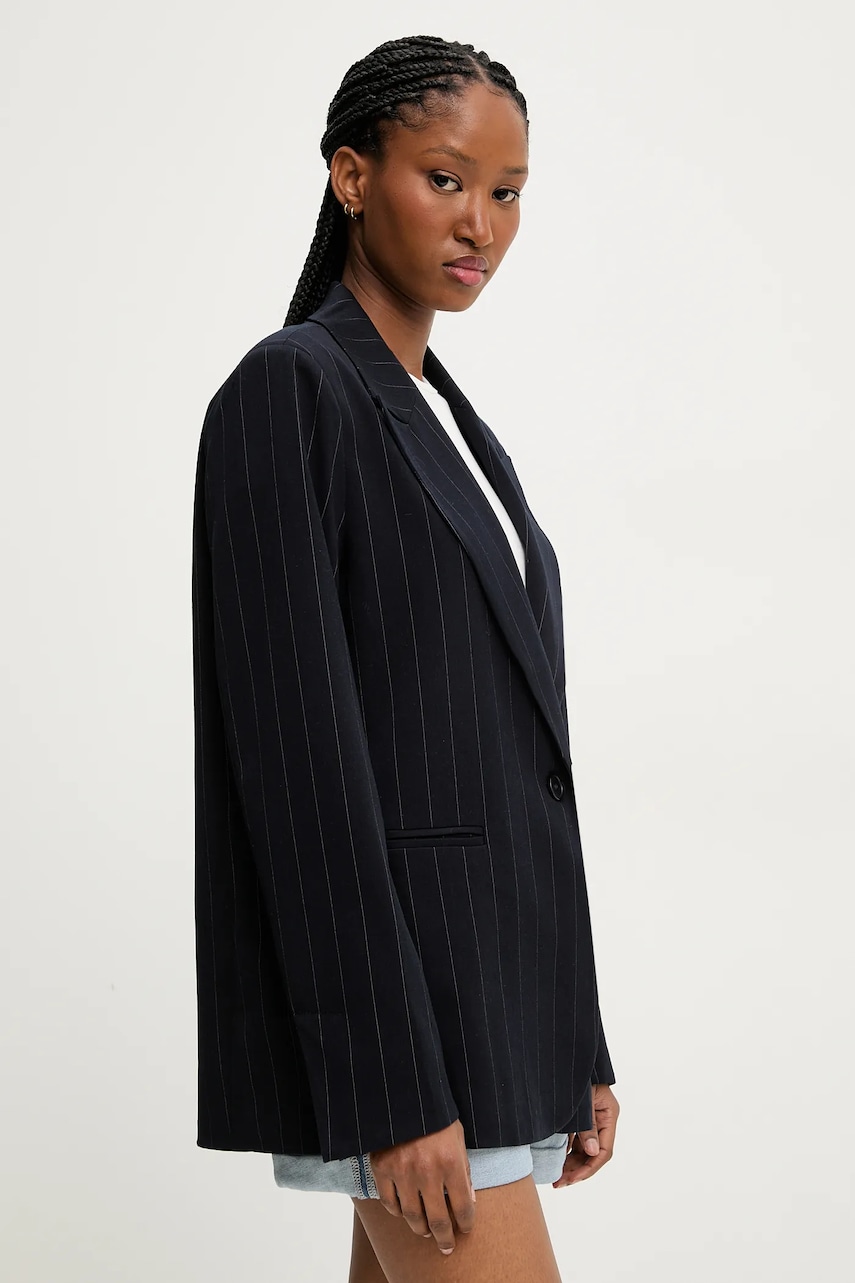 Answear Lab sacou culoarea albastru marin, un singur rand de nasturi, modelator